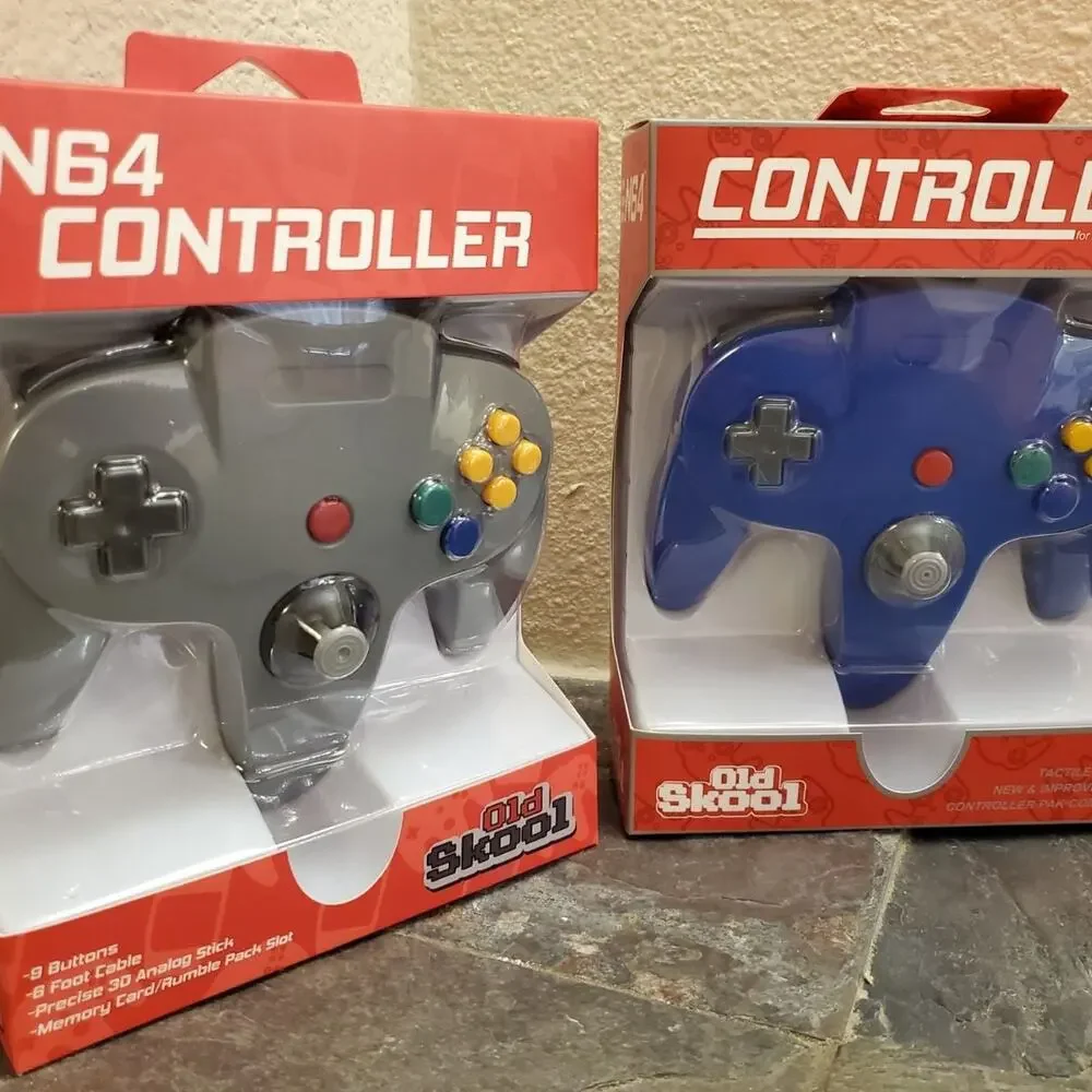 2 N64 Controllers - Grey & Blue (NEW) - Nintendo64 - Old Skool